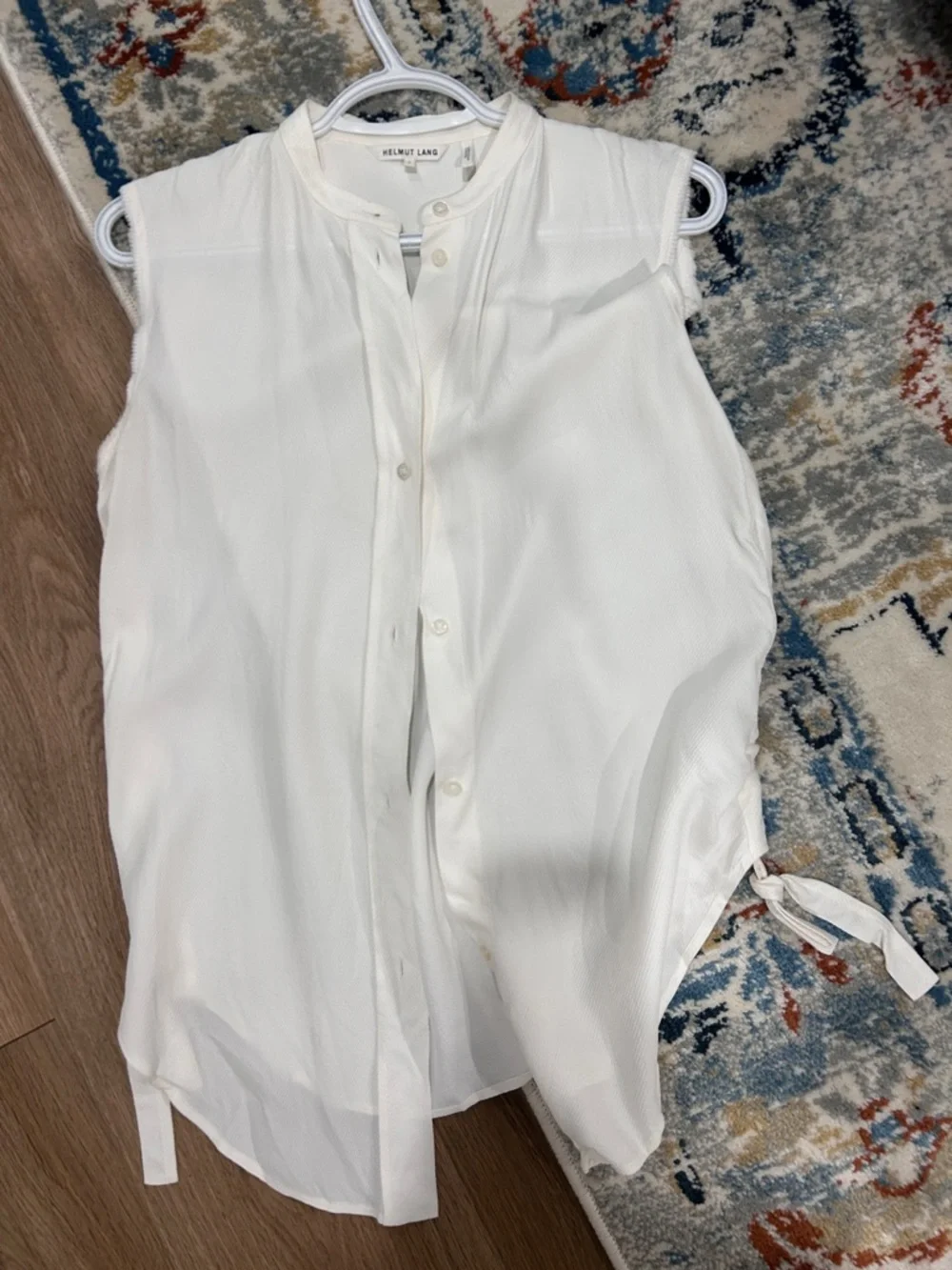 Helmut land white sleeveless blouse with gathered sides size small - Picture 3 of 11